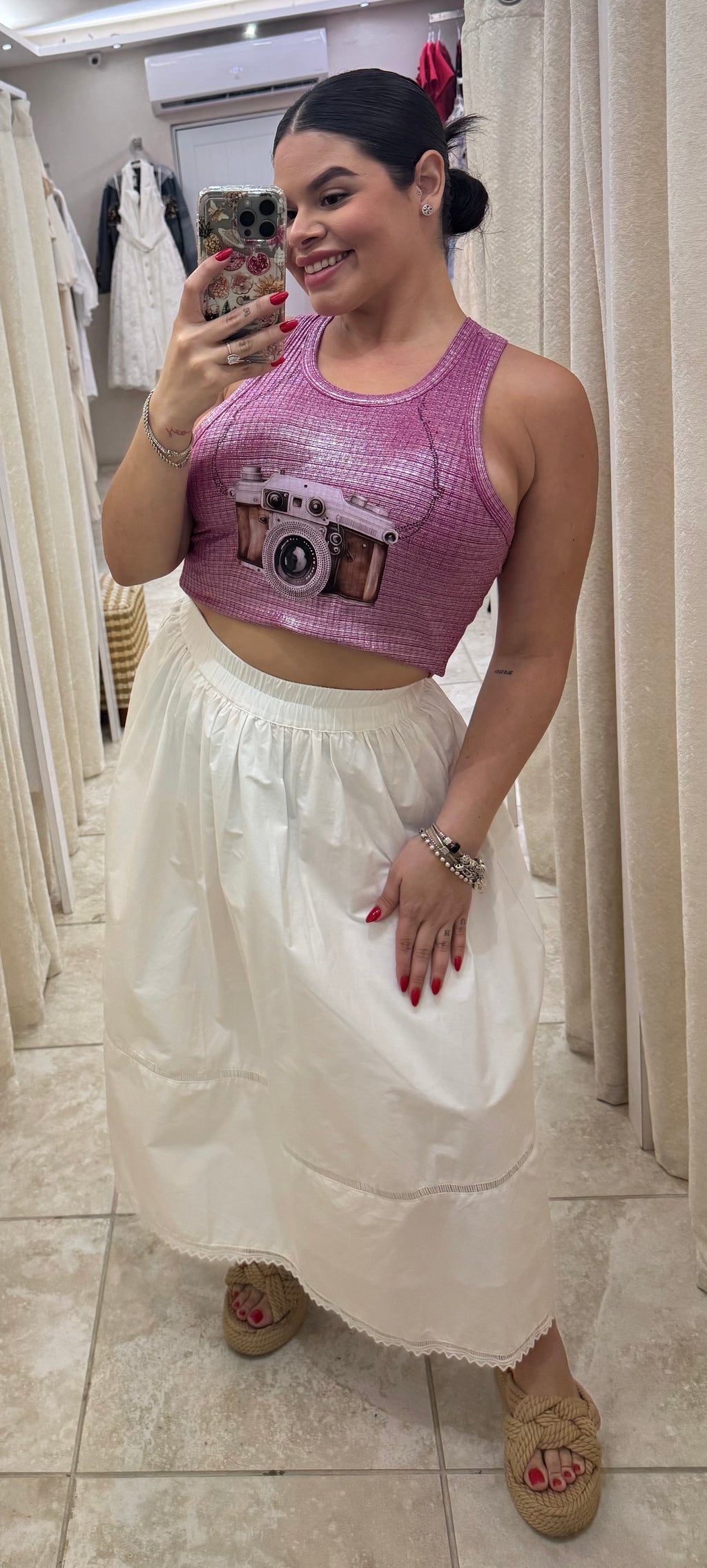 DtMf Pink Metallic Tank Top
