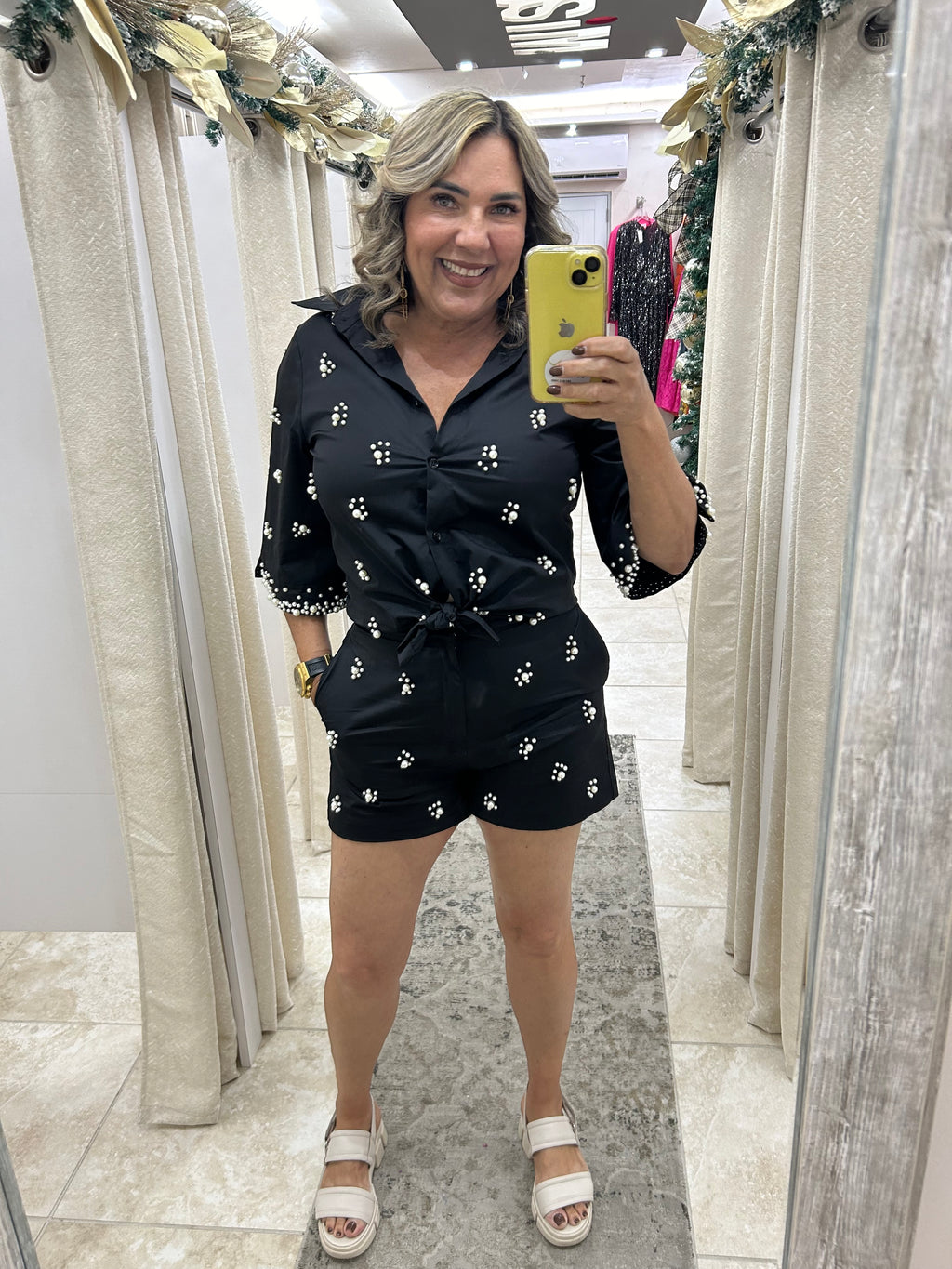 Black and pearls short set