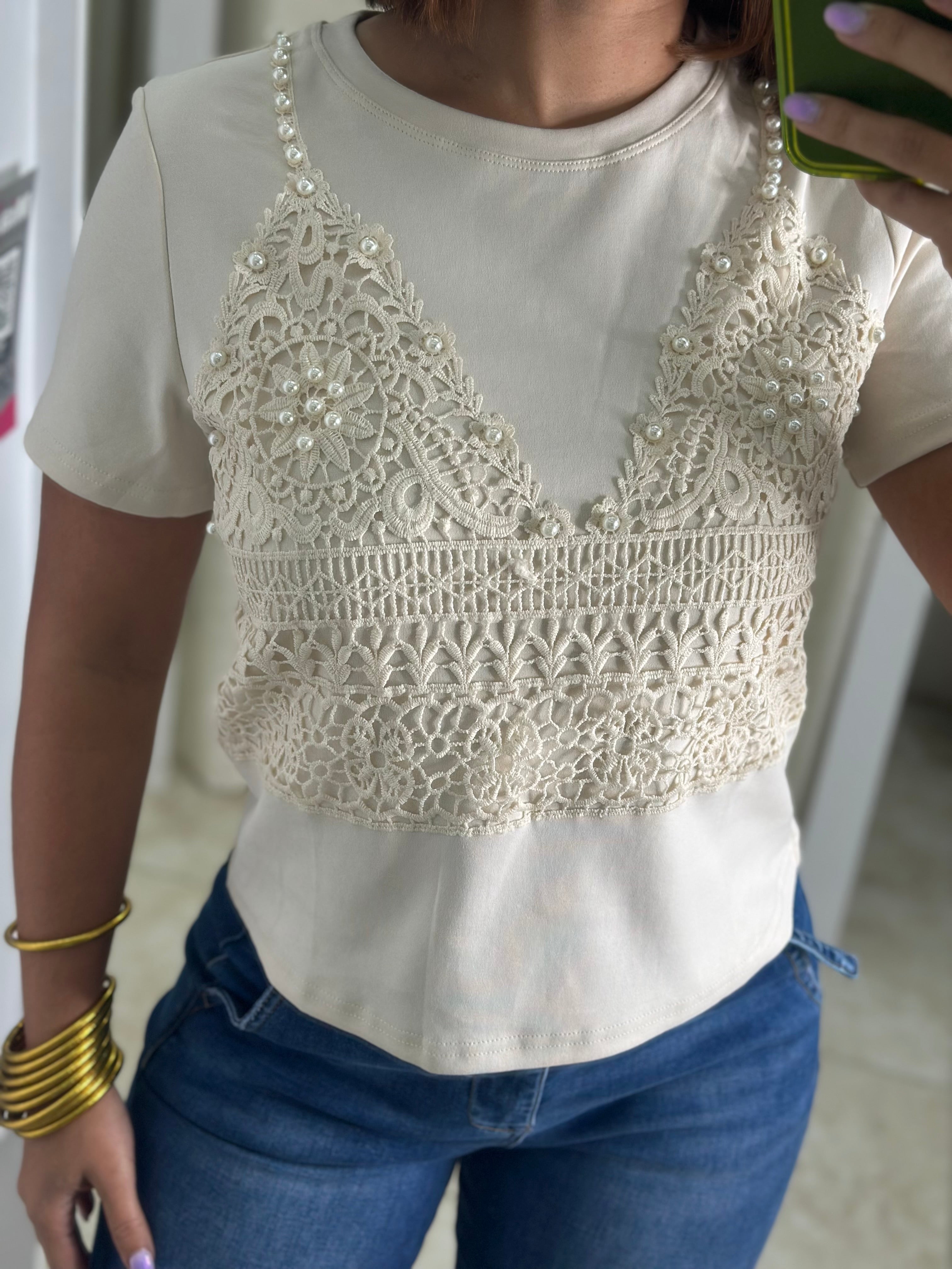 Beige & Pearl Blouse