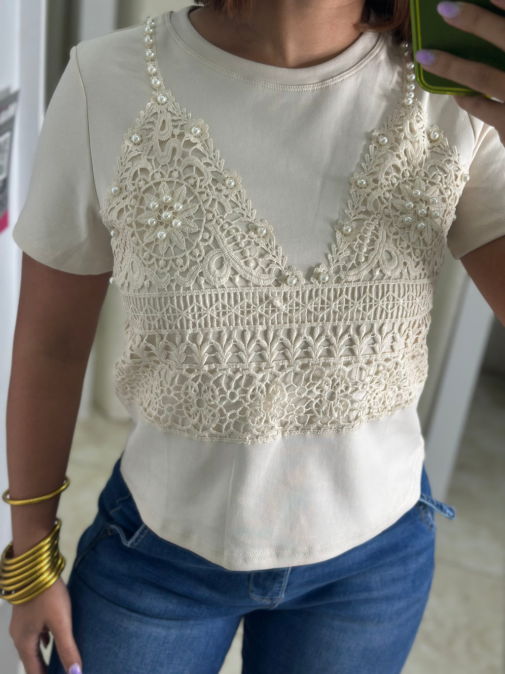 Beige & Pearl Blouse