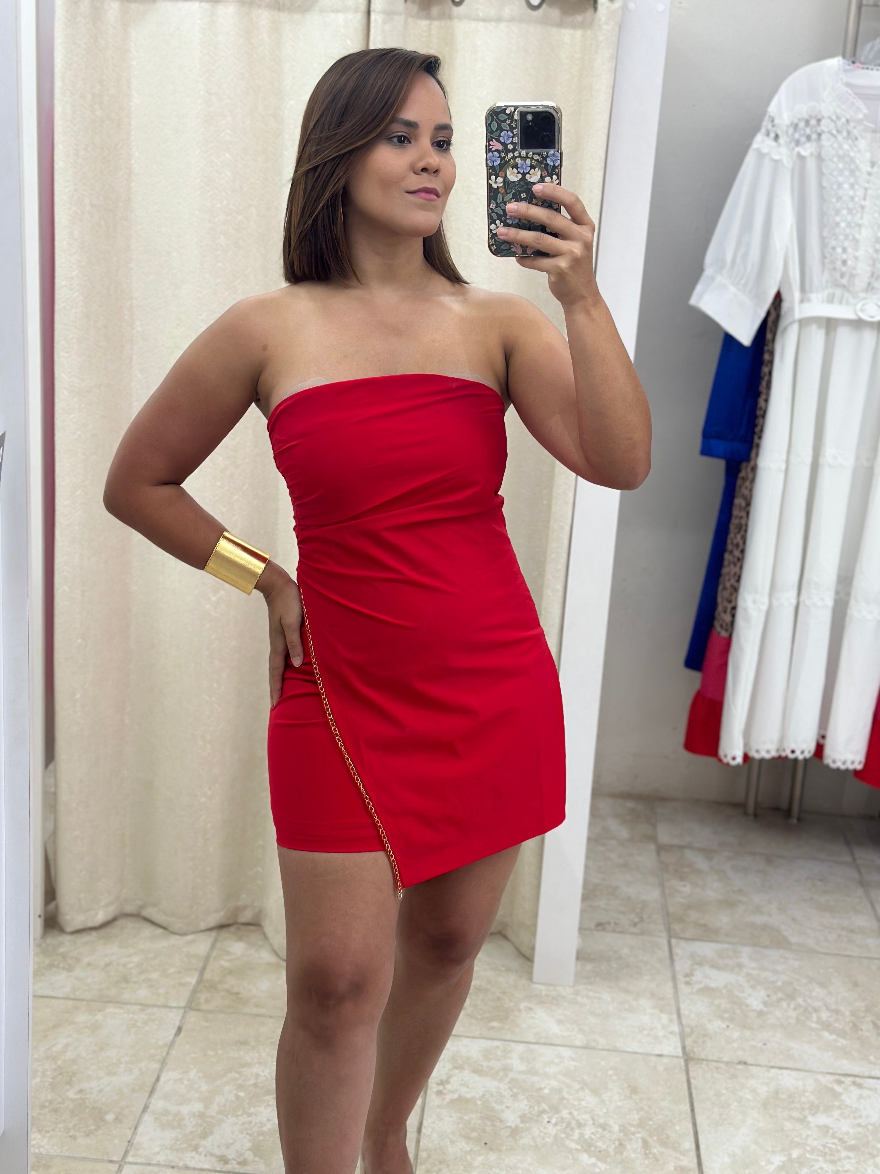 Red Strapless Mini Dress