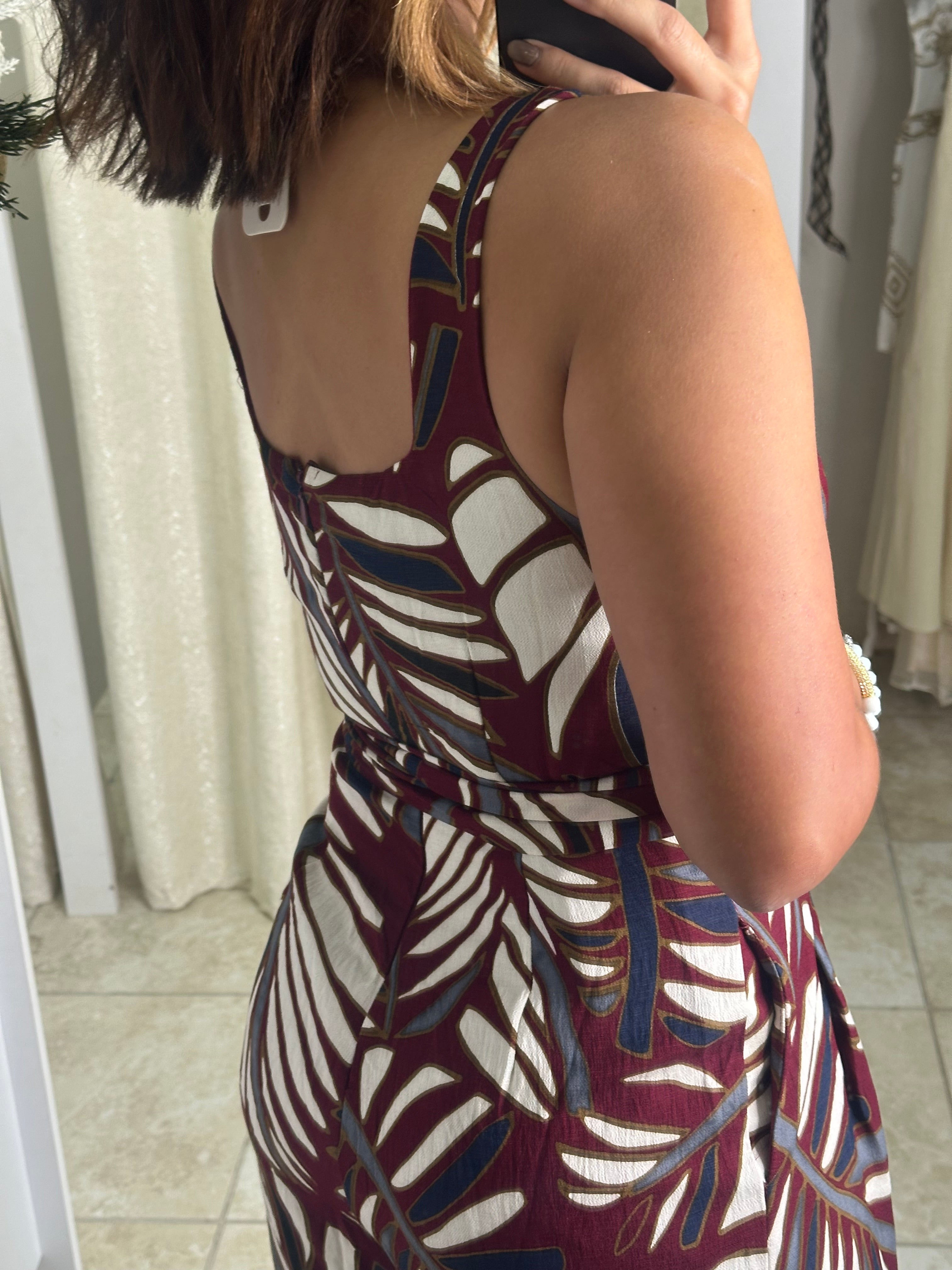 Burgundy Printed Jumpsuit