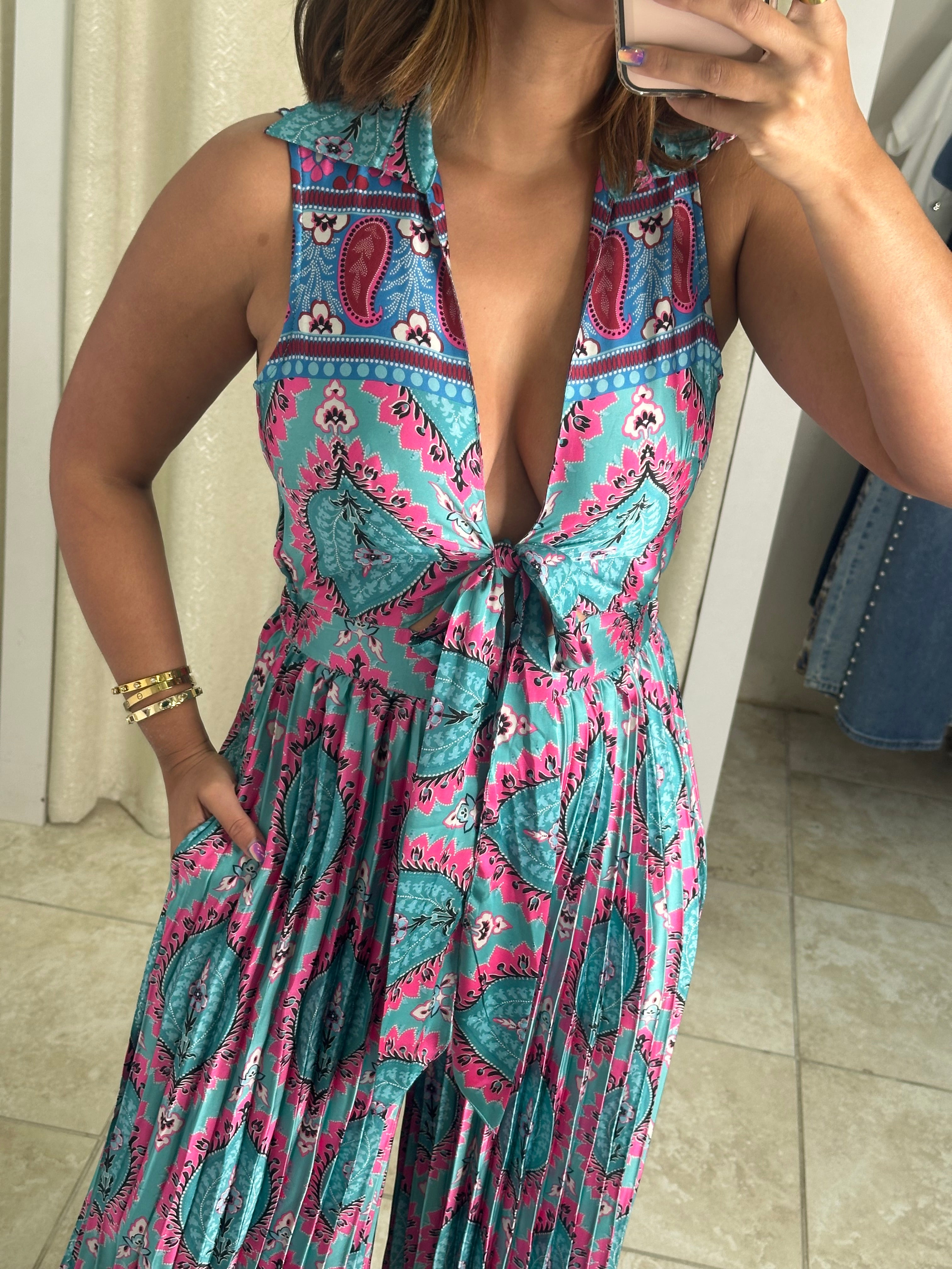 Pleated Satin Jumpsuit