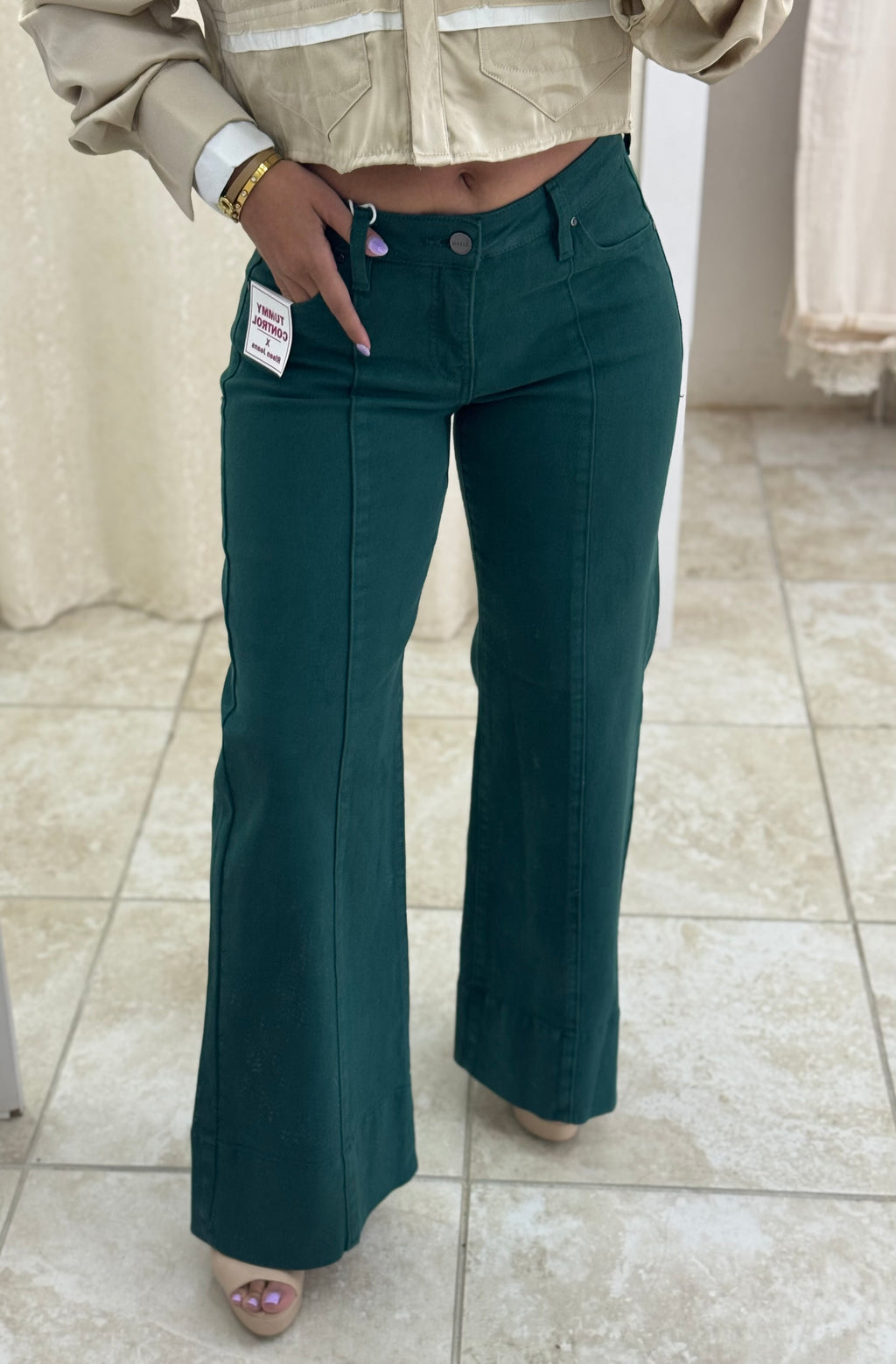 TC Mid Rise Wide Leg Hem Pants