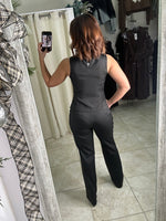 Flower Button Front Vest Pants Set