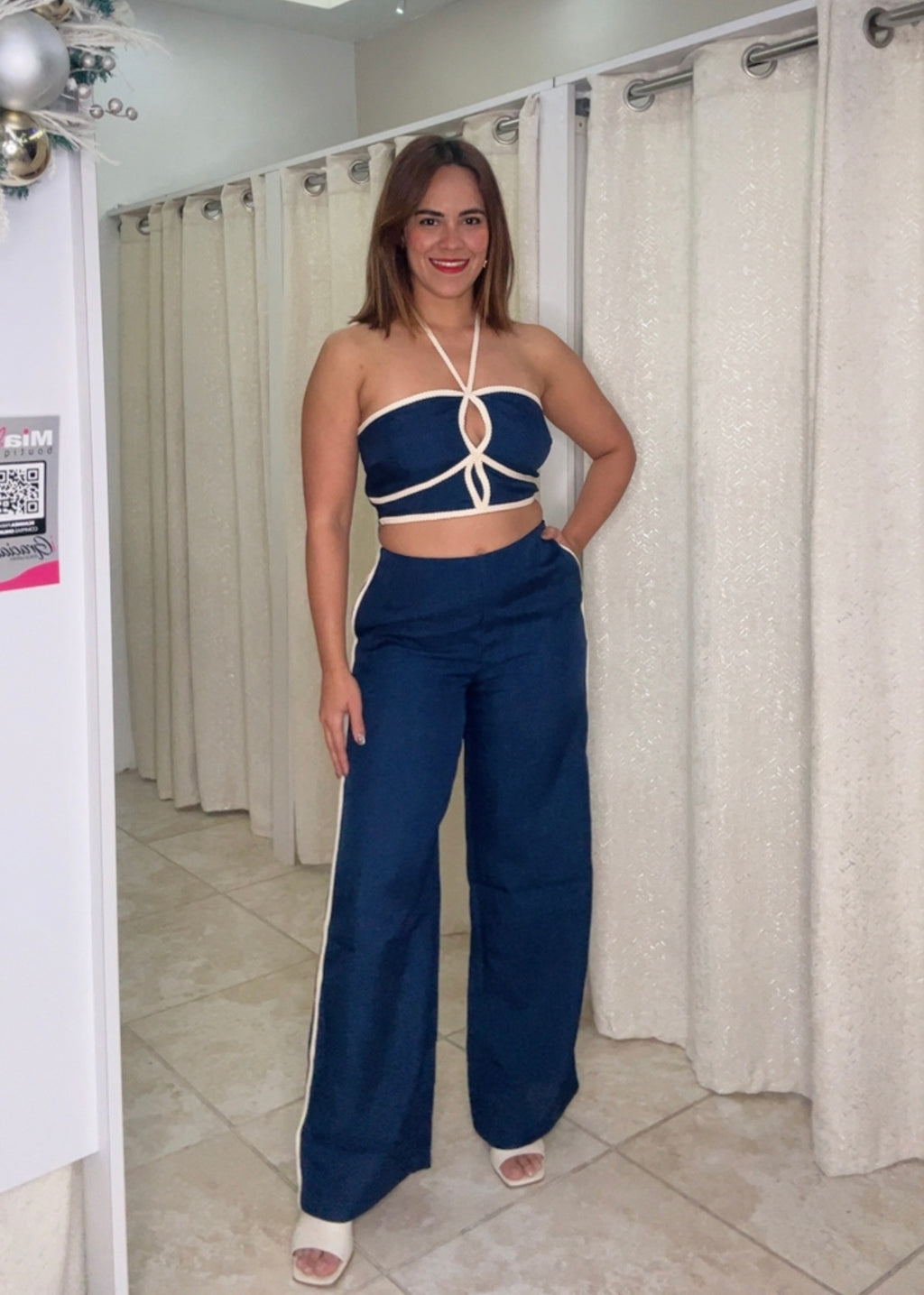 Navy Halter Neck & Pants Set