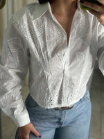 Eyelet Long Sleeve Crop Blouse