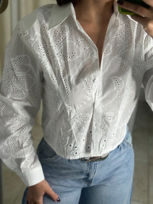 Eyelet Long Sleeve Crop Blouse