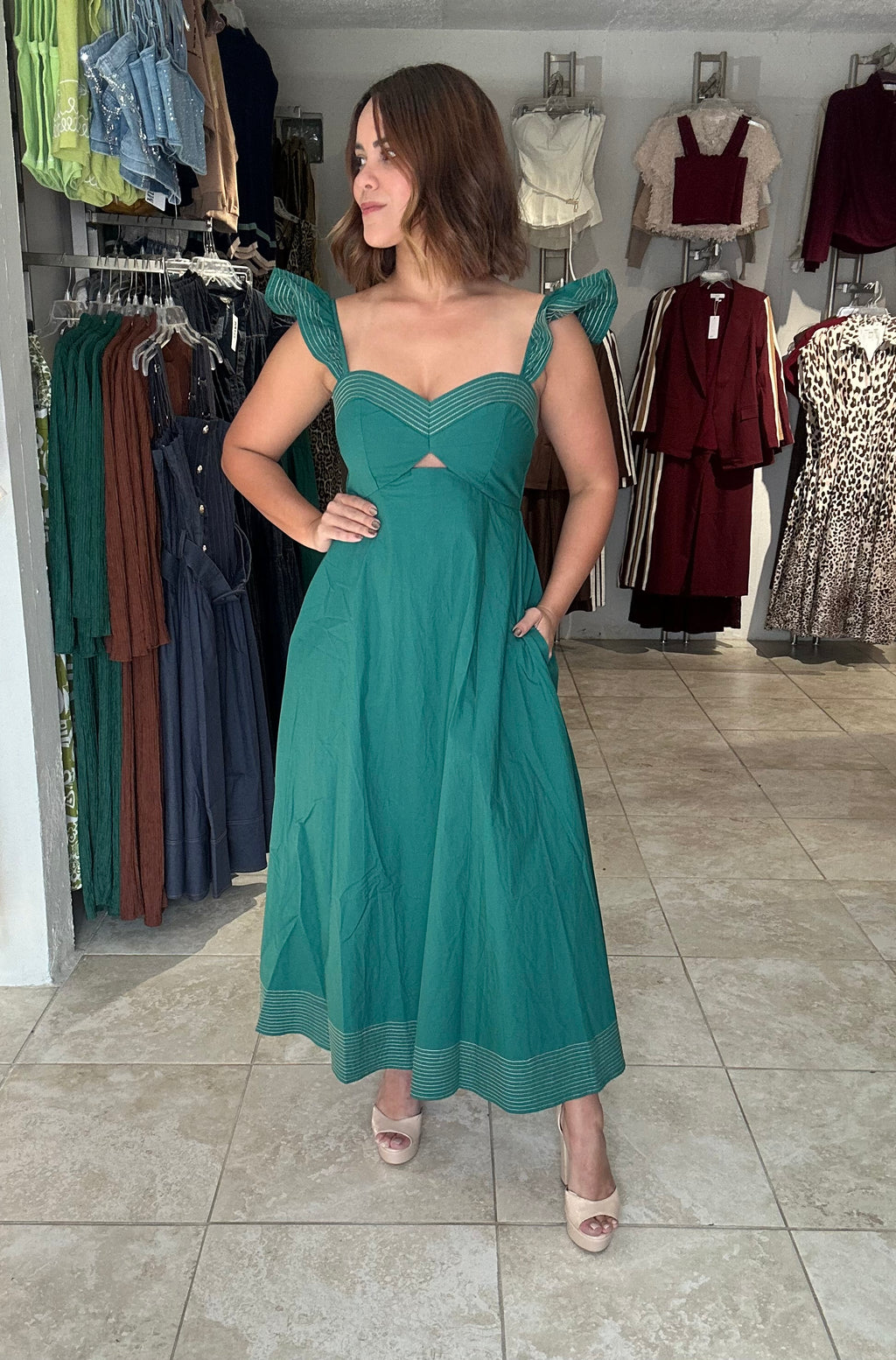 Hunter Green Midi Dress