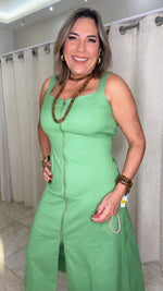 Apple Green Zipper Midi Dress