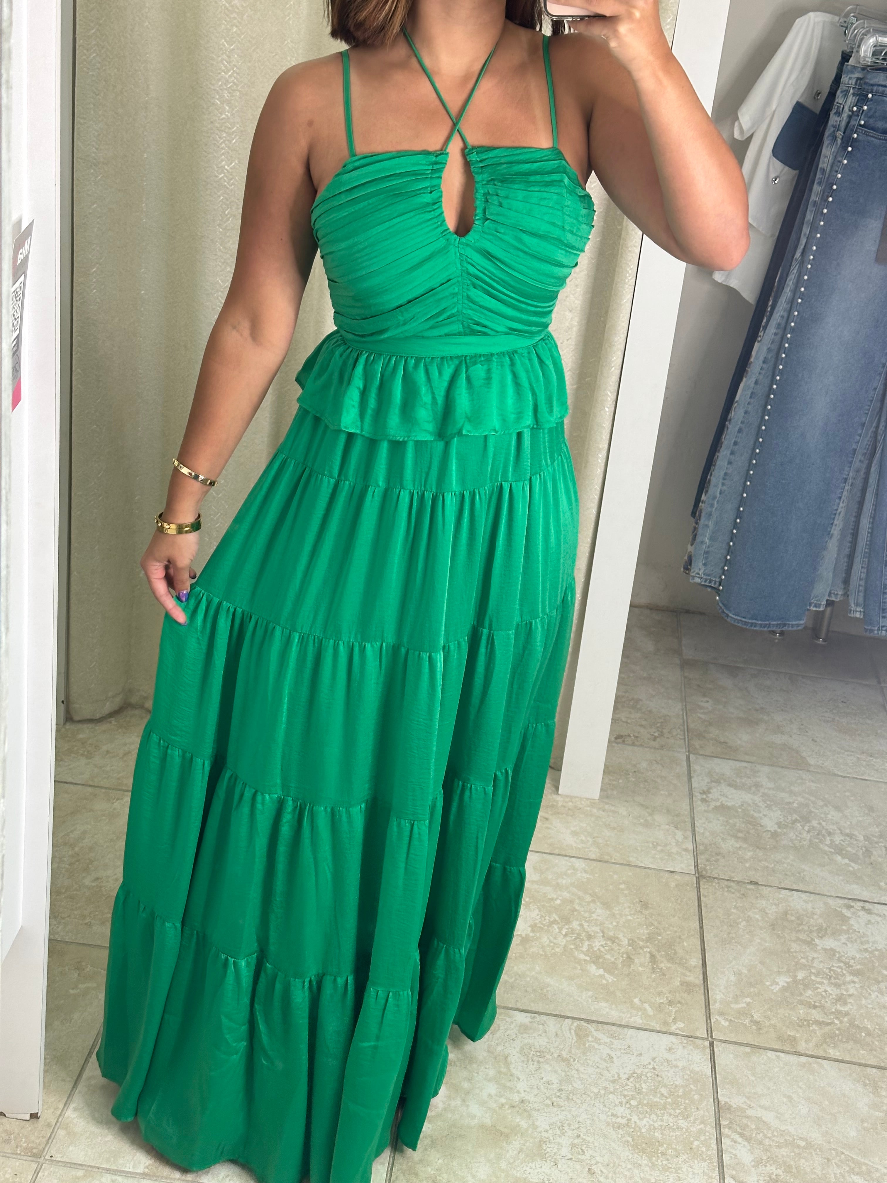 Green Halter Tube Maxi Dress