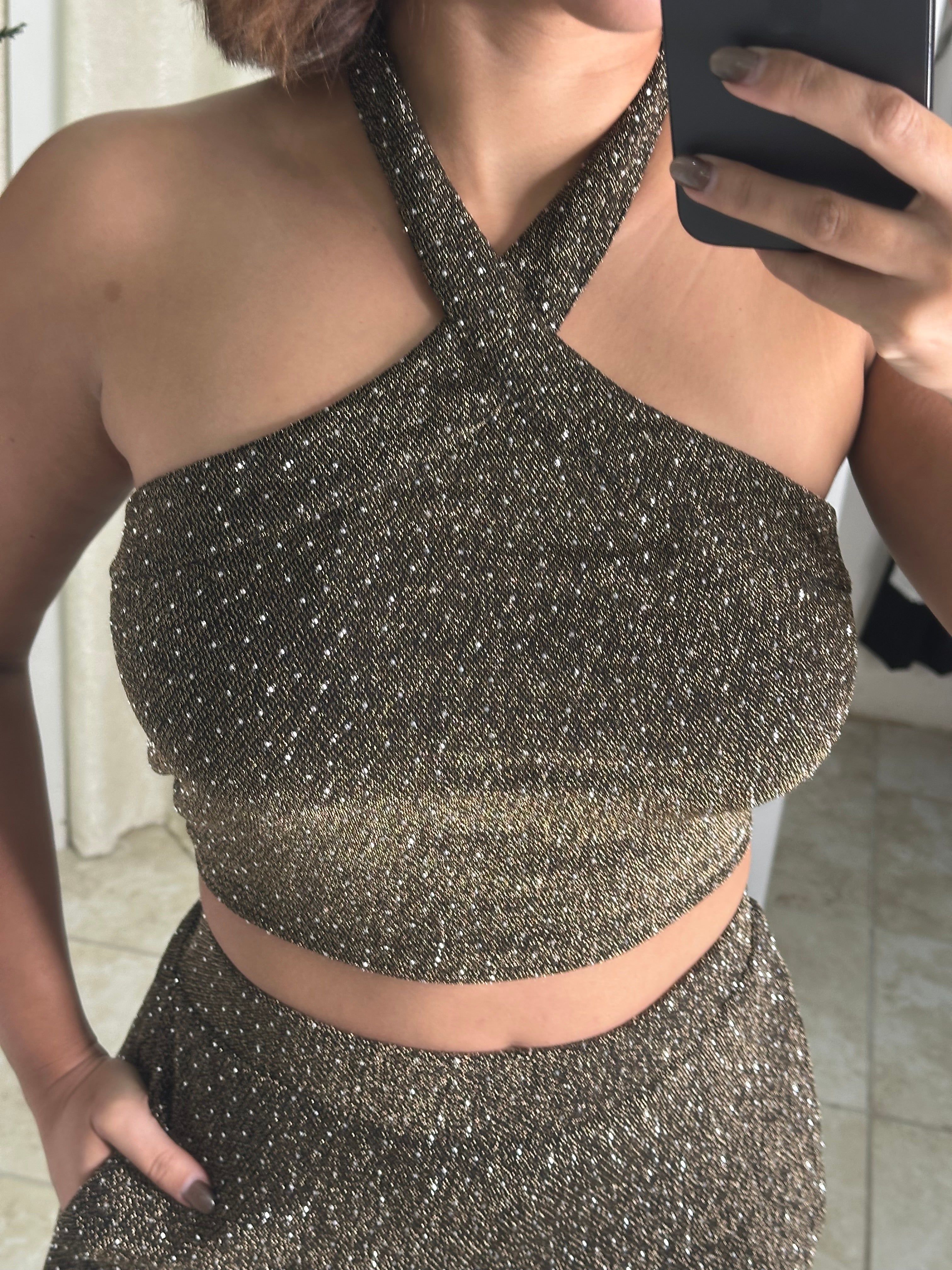 Gold Halter Top & Pant Set