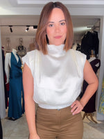 Ivory High Neck Short Sleeve Top