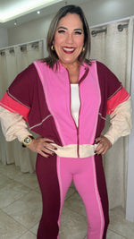 Pink/Cream & Burgundy Pant Set