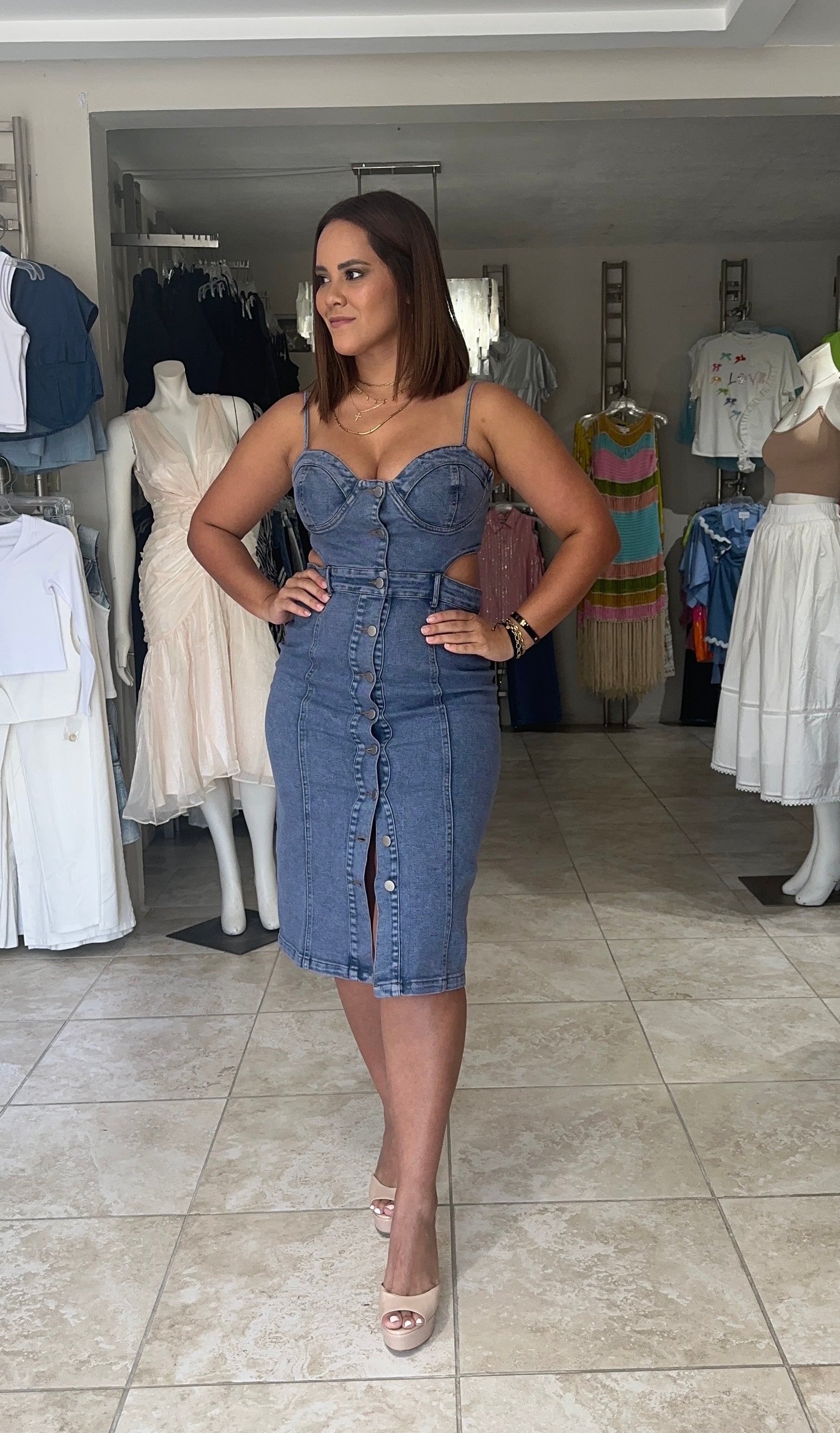 Sleeveless Denim Midi Dress