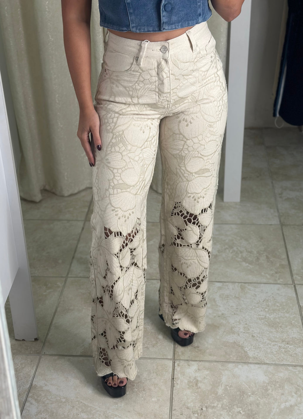 Cream Flower Pant