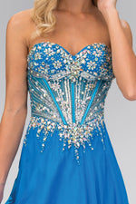 Ocean Blue Strapless Chiffon Long Dress