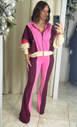 Pink/Cream & Burgundy Pant Set