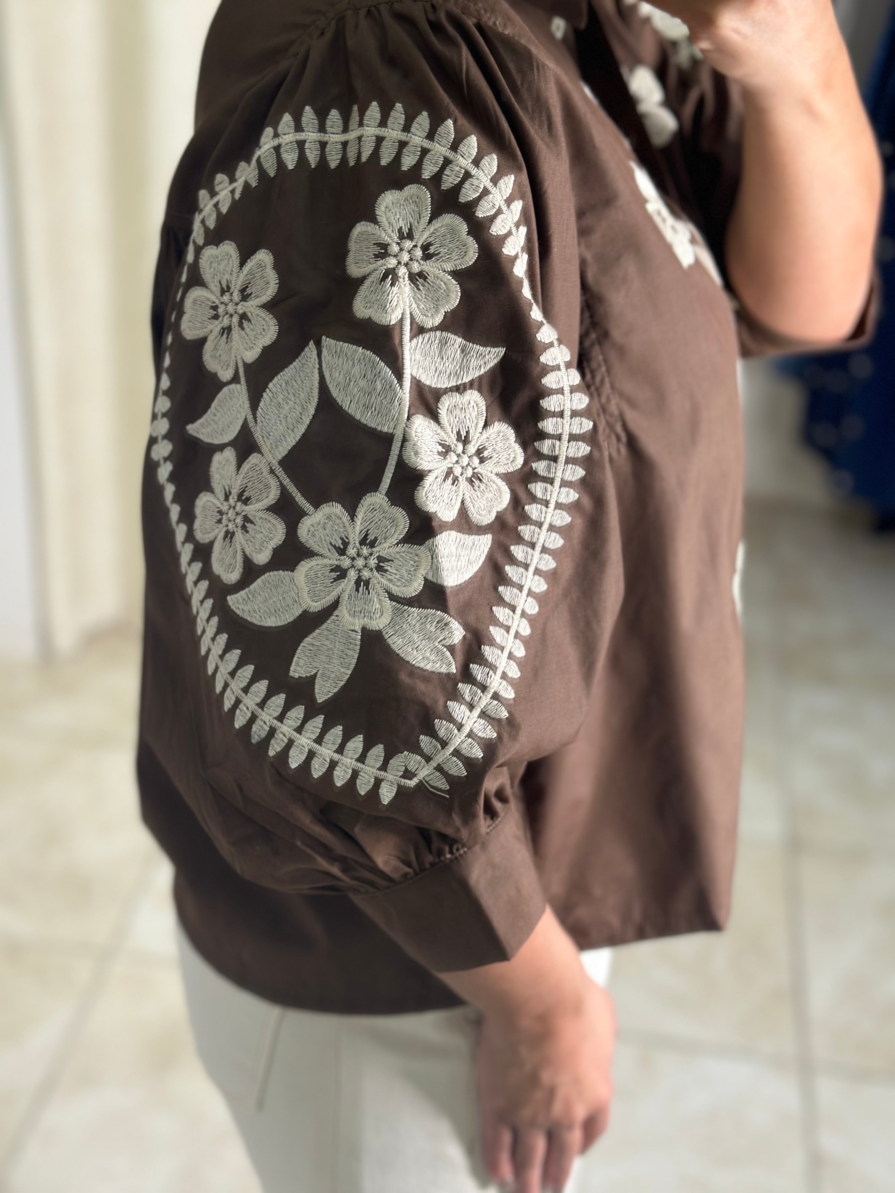 Cream & Brown Blouse