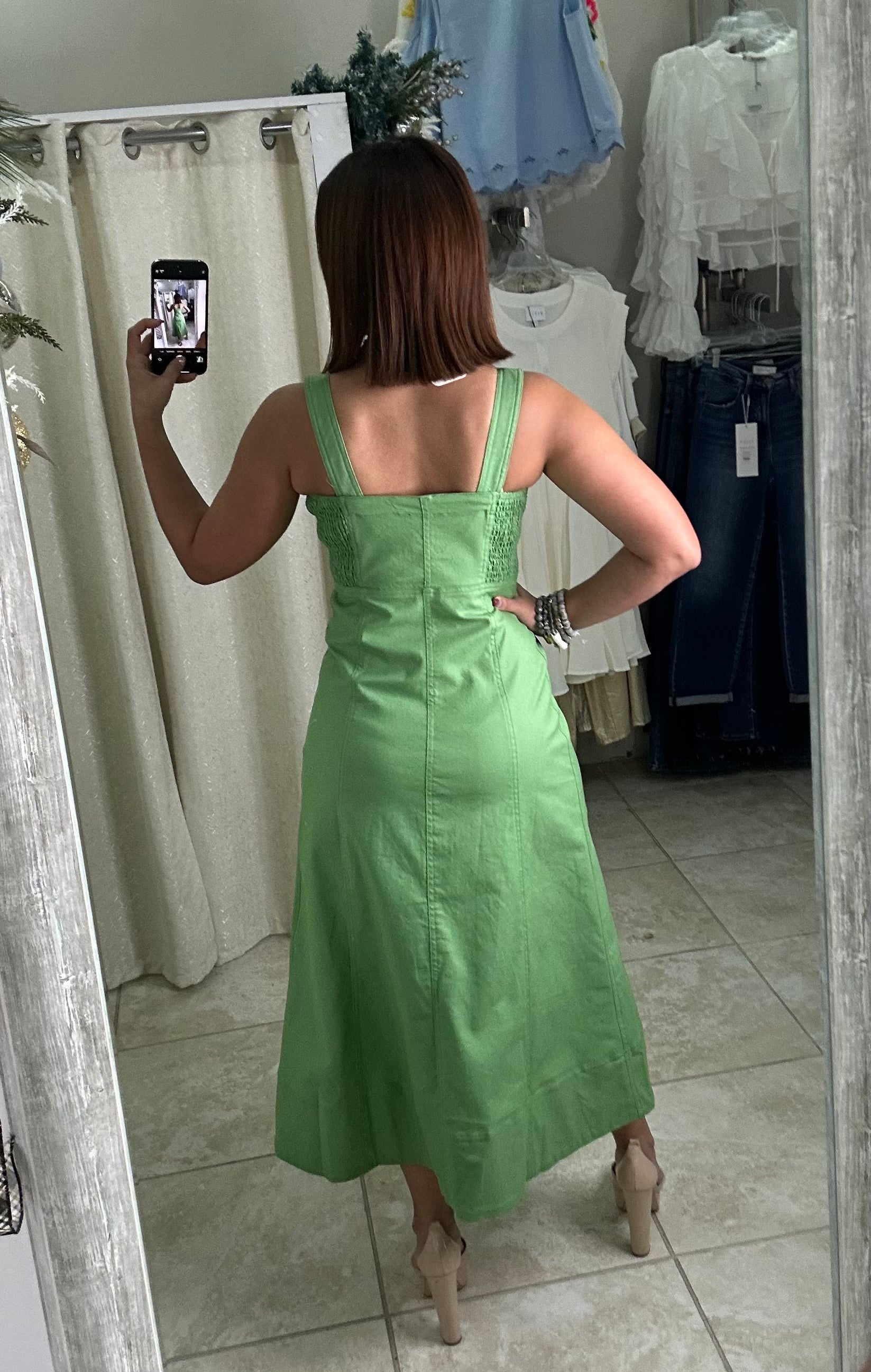 Apple Green Zipper Midi Dress