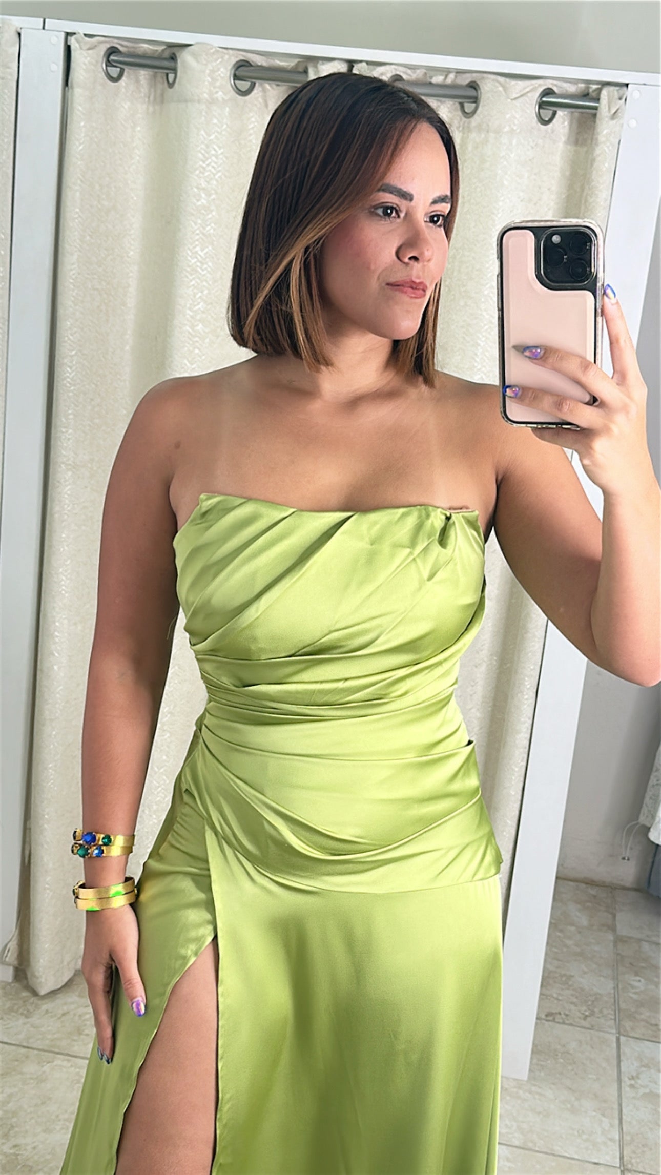 Lime Satin Dress