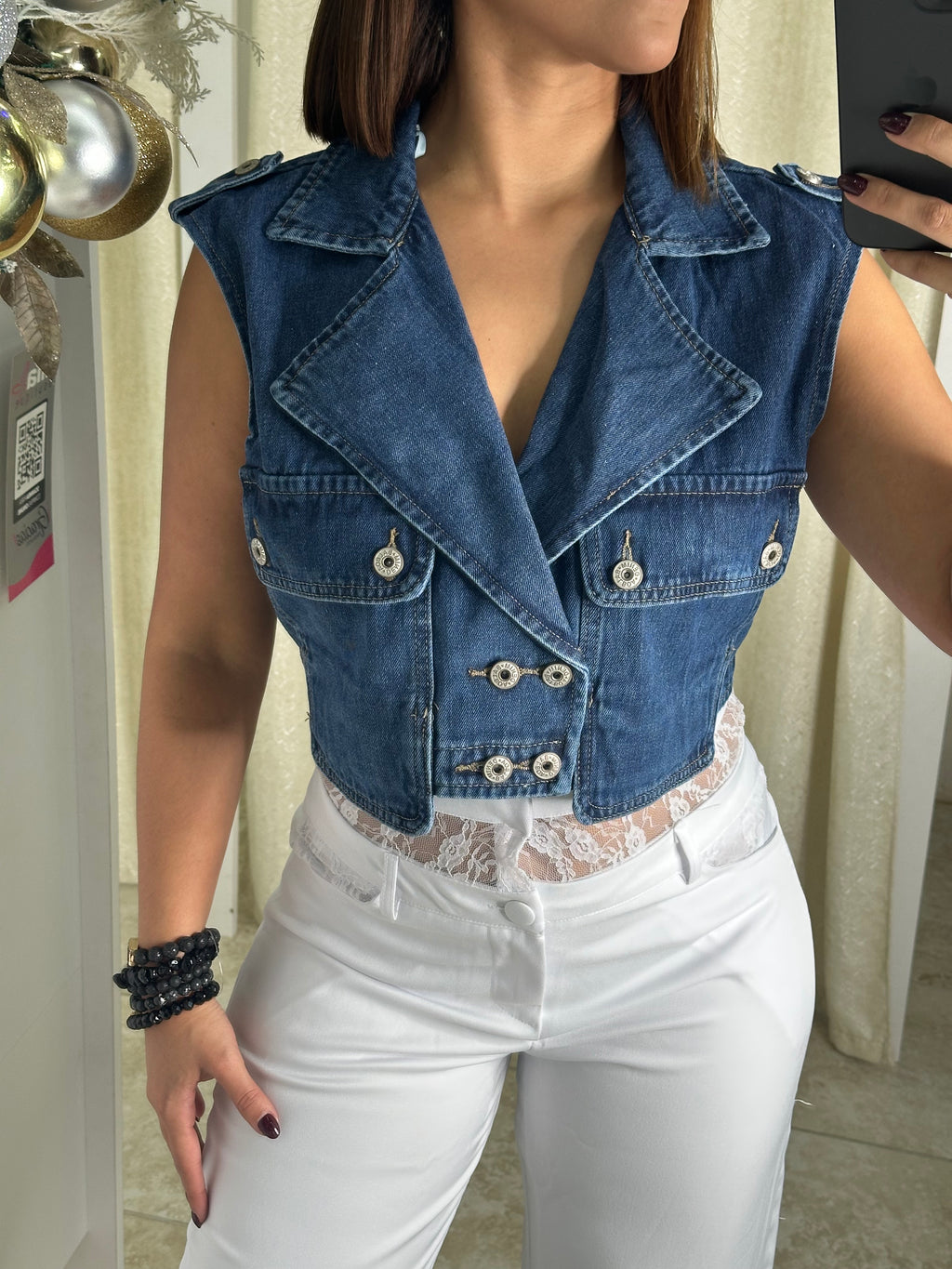 Neck Denim Vest