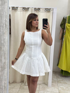 Eyelet Lace Button Front Mini Dress