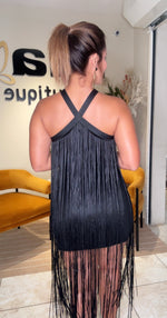 Fringe Trim Cross Halter Dress