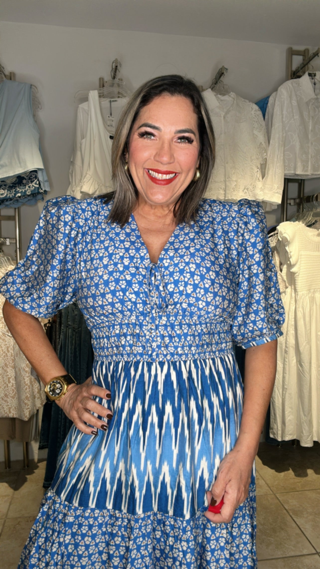 Blue Print Midi Dress