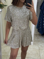 Short Sleeve Sequin Pant Set