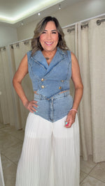 Pleated Denim Pant Set