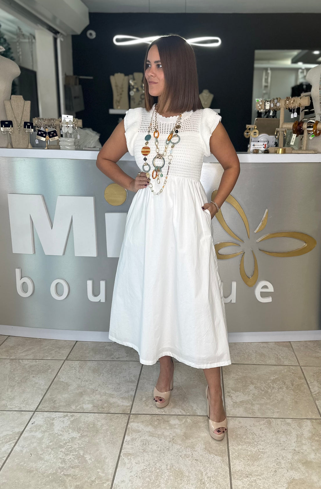 Off White Ruffle Sleeve Dress