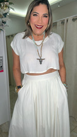 Crop Top And Midi Skirt Cream Set