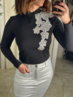 Black & Rhinestone Detail Blouse