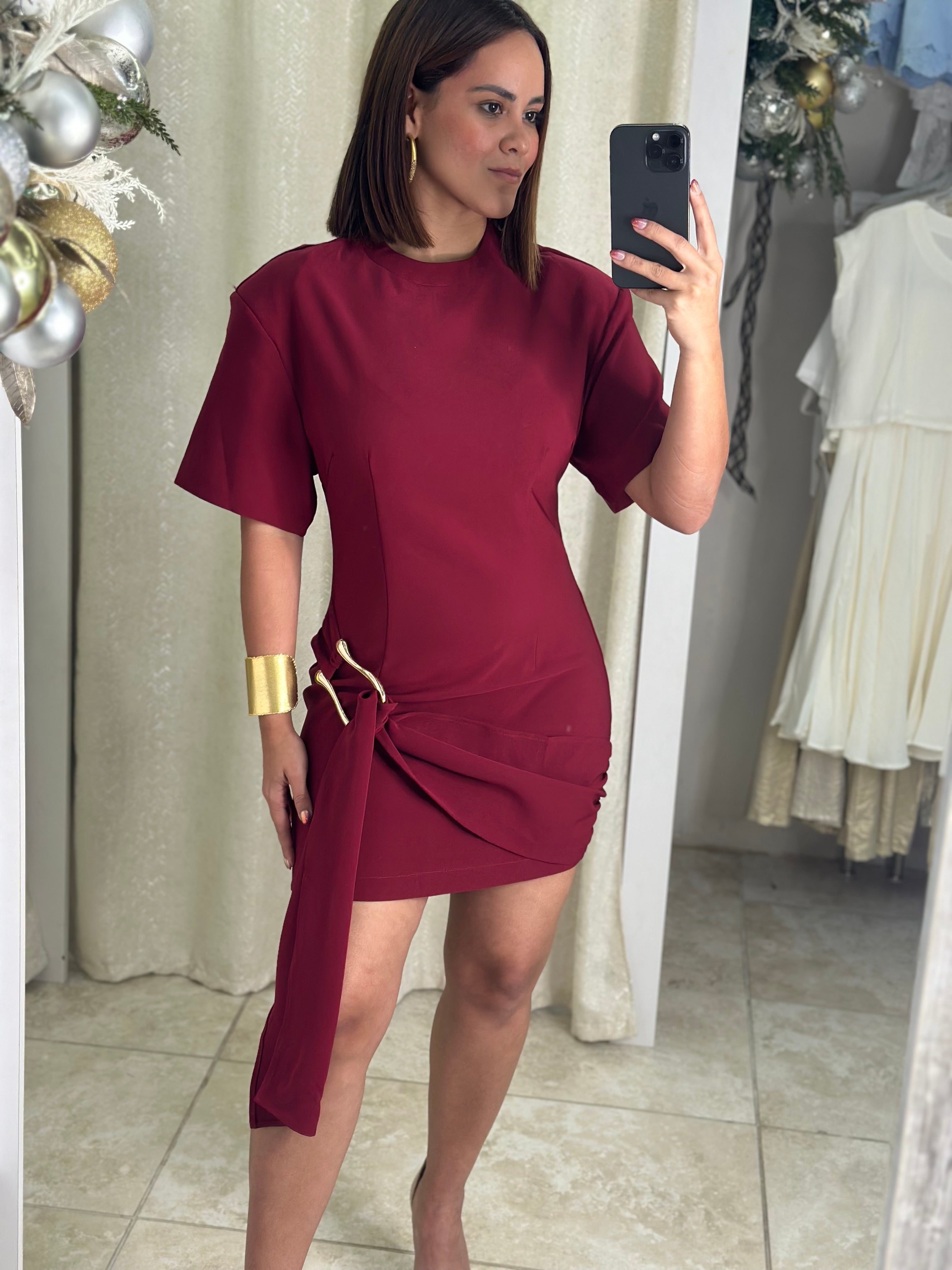 Flattering Draped Belt Detail Mini Dress