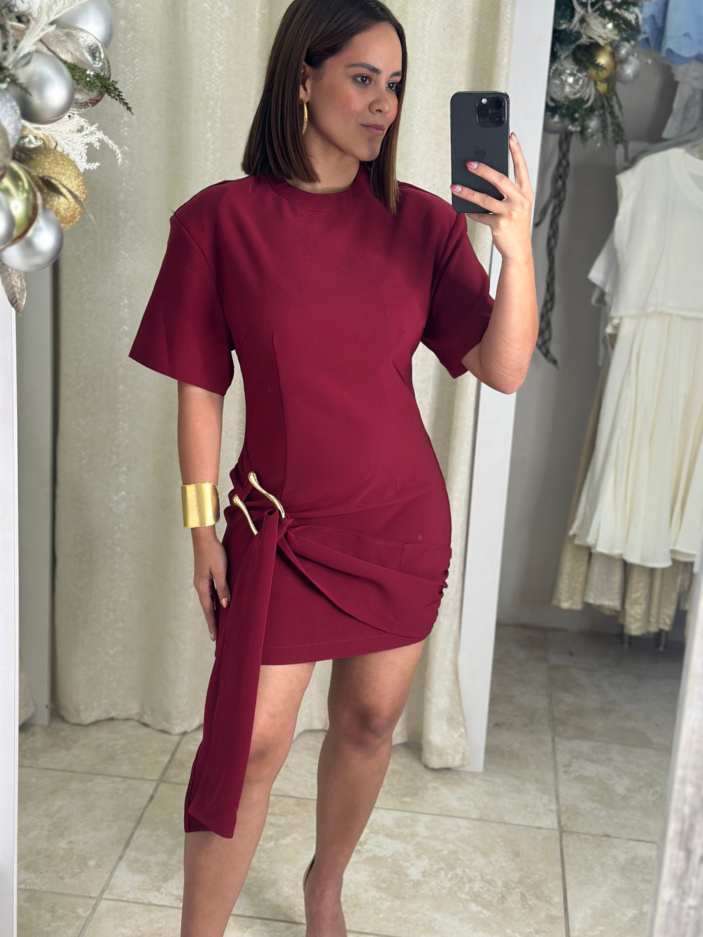 Flattering Draped Belt Detail Mini Dress