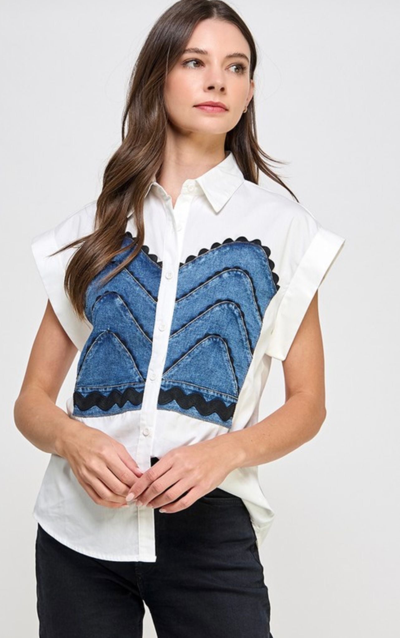 White/Denim Button Down Shirt