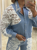 Denim & White Lace Set