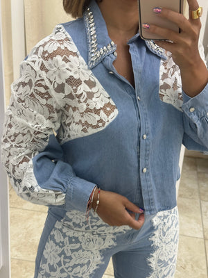 Denim & White Lace Set