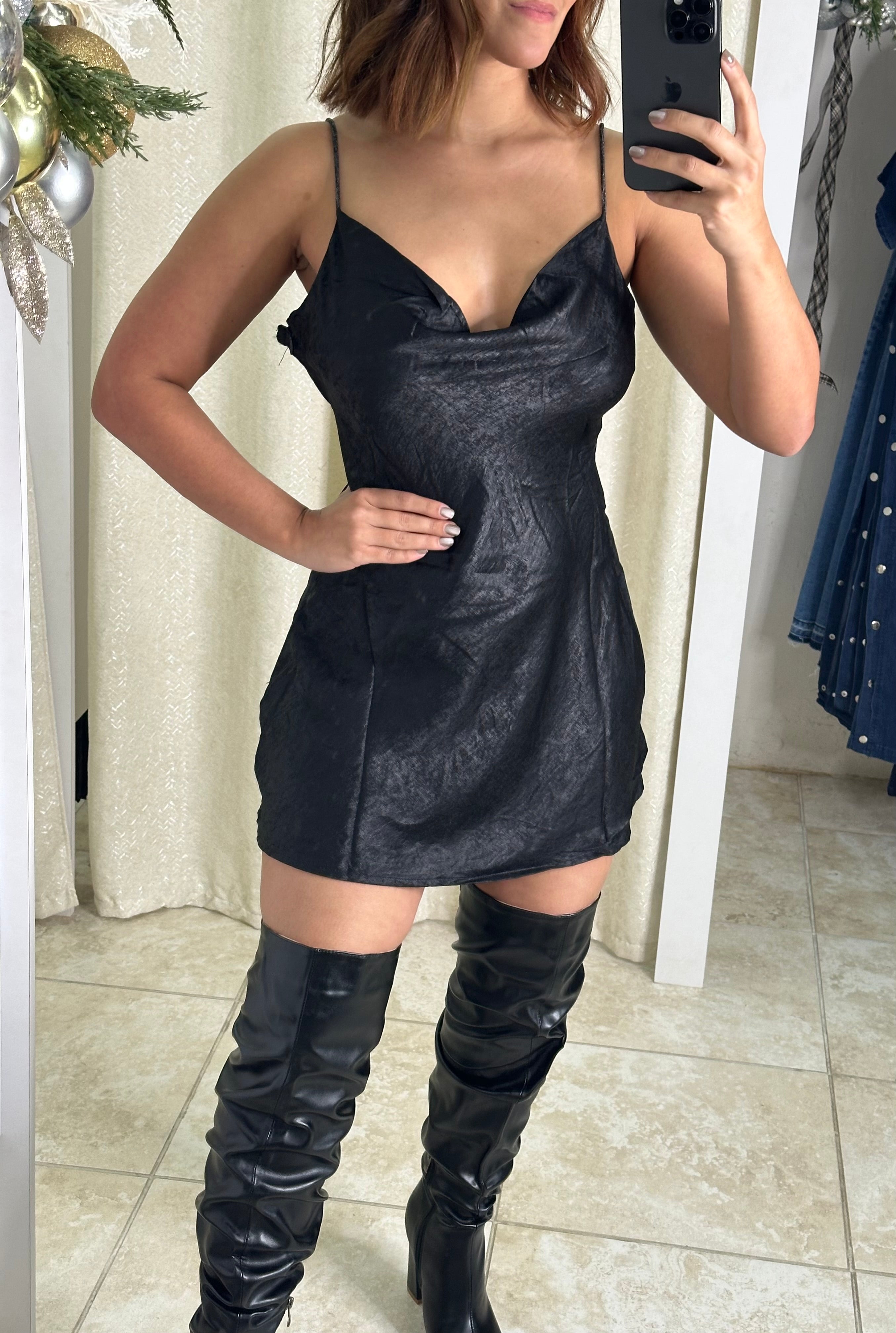 Black Satin Short Dress