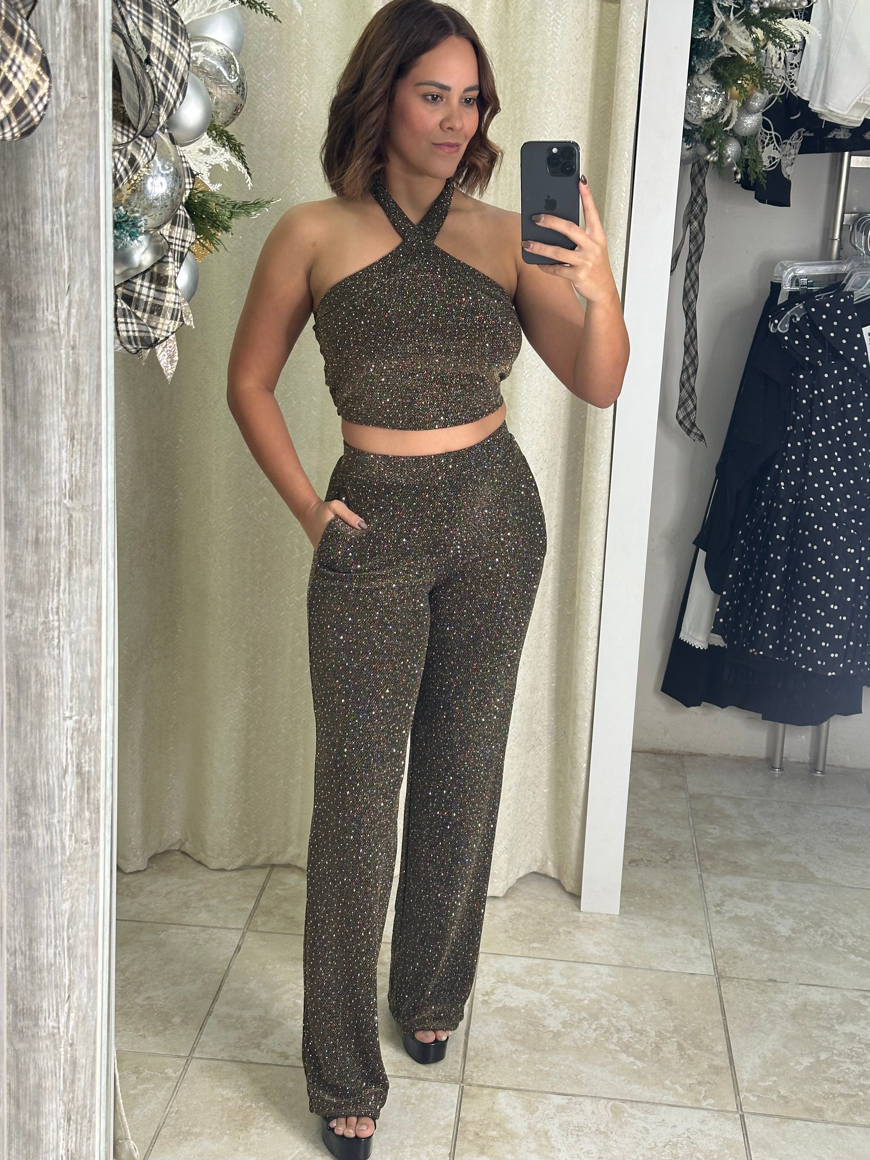 Gold Halter Top & Pant Set