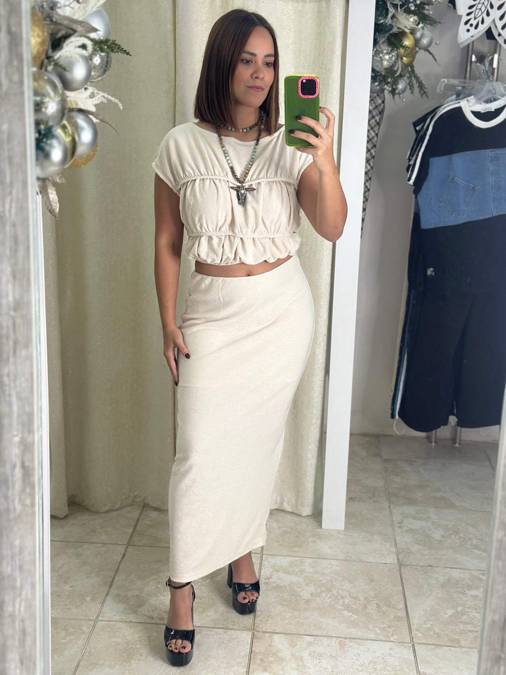 Cream Top & Midi Skirt