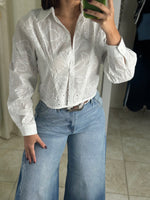 Eyelet Long Sleeve Crop Blouse