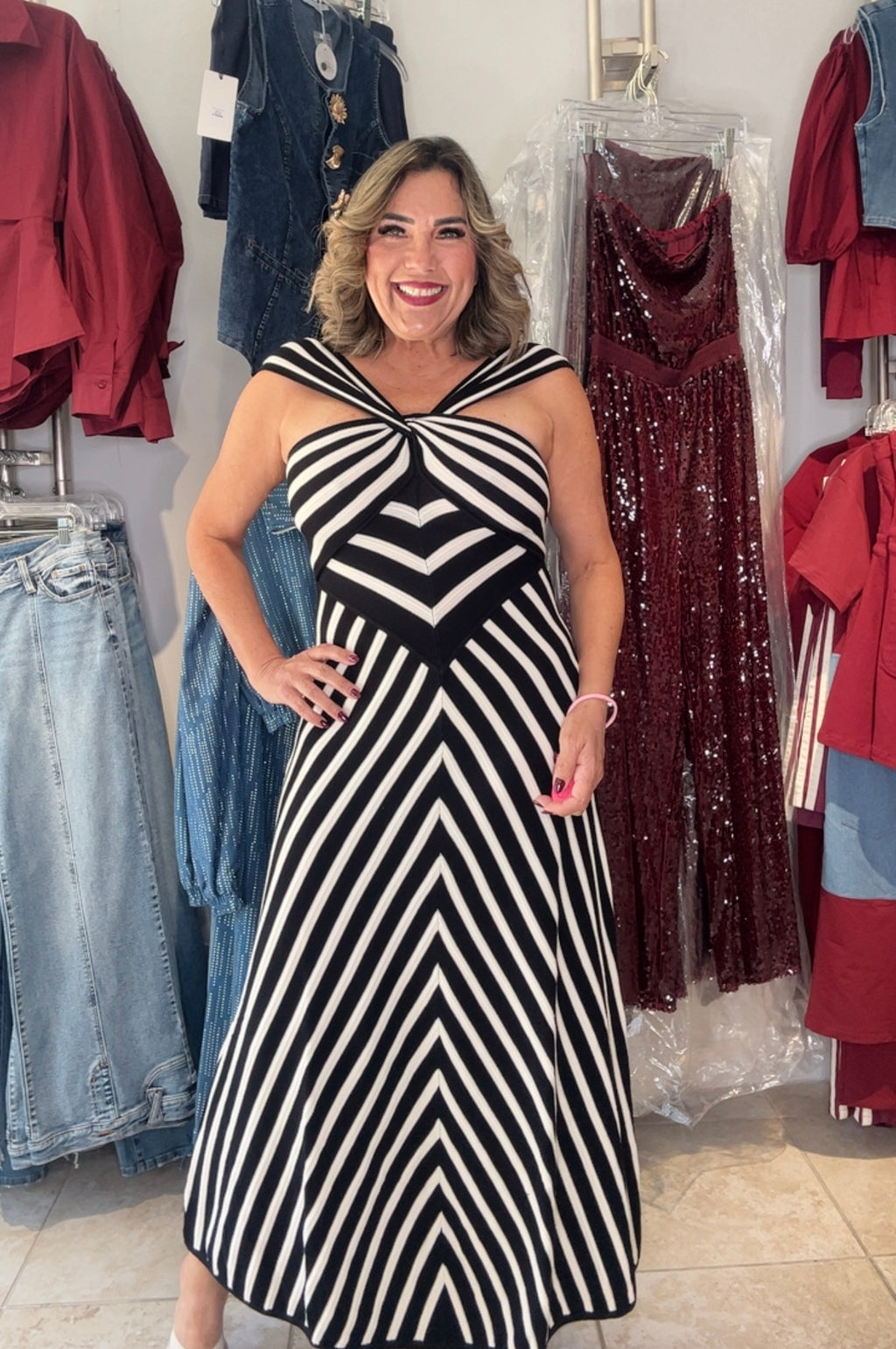 Striped Knit Midi Dress