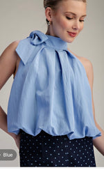 High Neck Tie Wrap Balloon Sleeveless Top