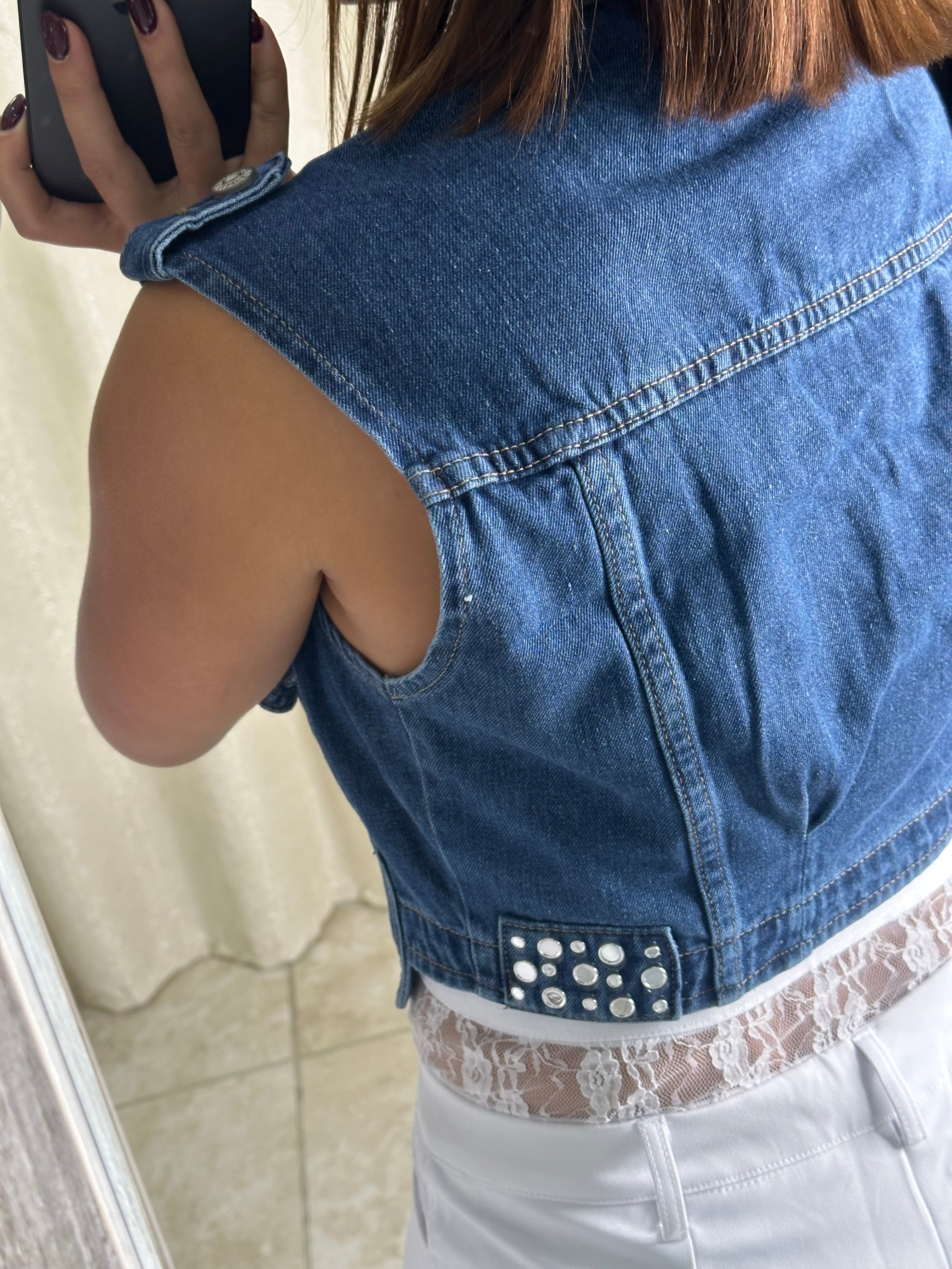 Neck Denim Vest
