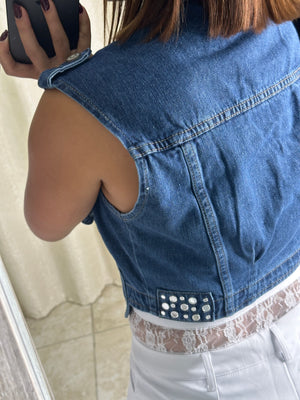 Neck Denim Vest