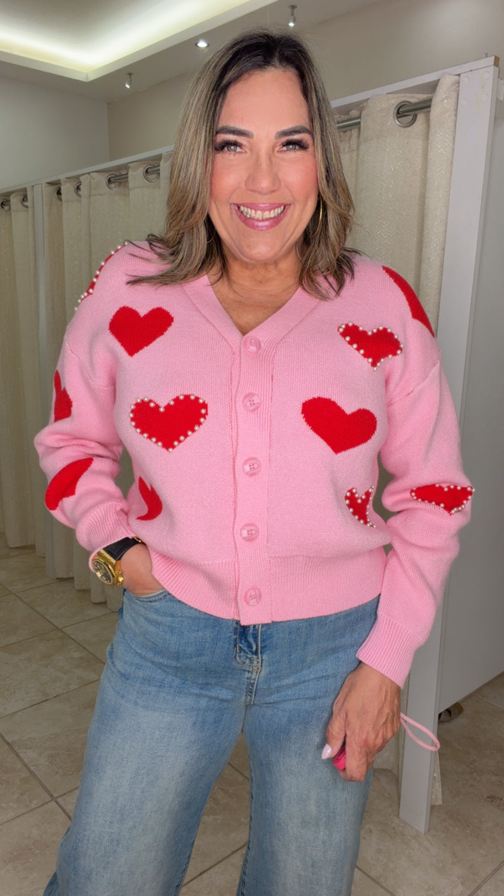 Pearl Trim Heart Cardigan – Mia Boutique PR