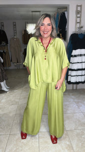 Green Satin Pant Set