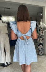 Denim Strip Rhinestone Mini Dress